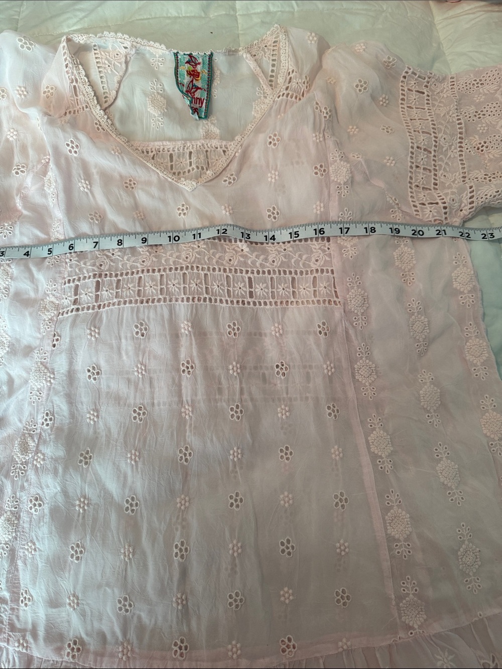 Johnny Was Pale Pink Embroidered Eyelet Tunic / Mini Dress - Picture 9 of 9
